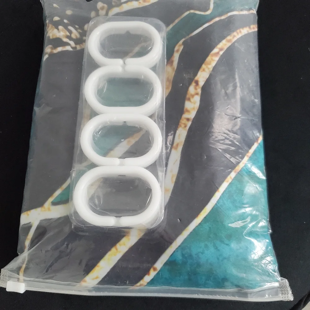 Marble green and gold shower curtain and hooks